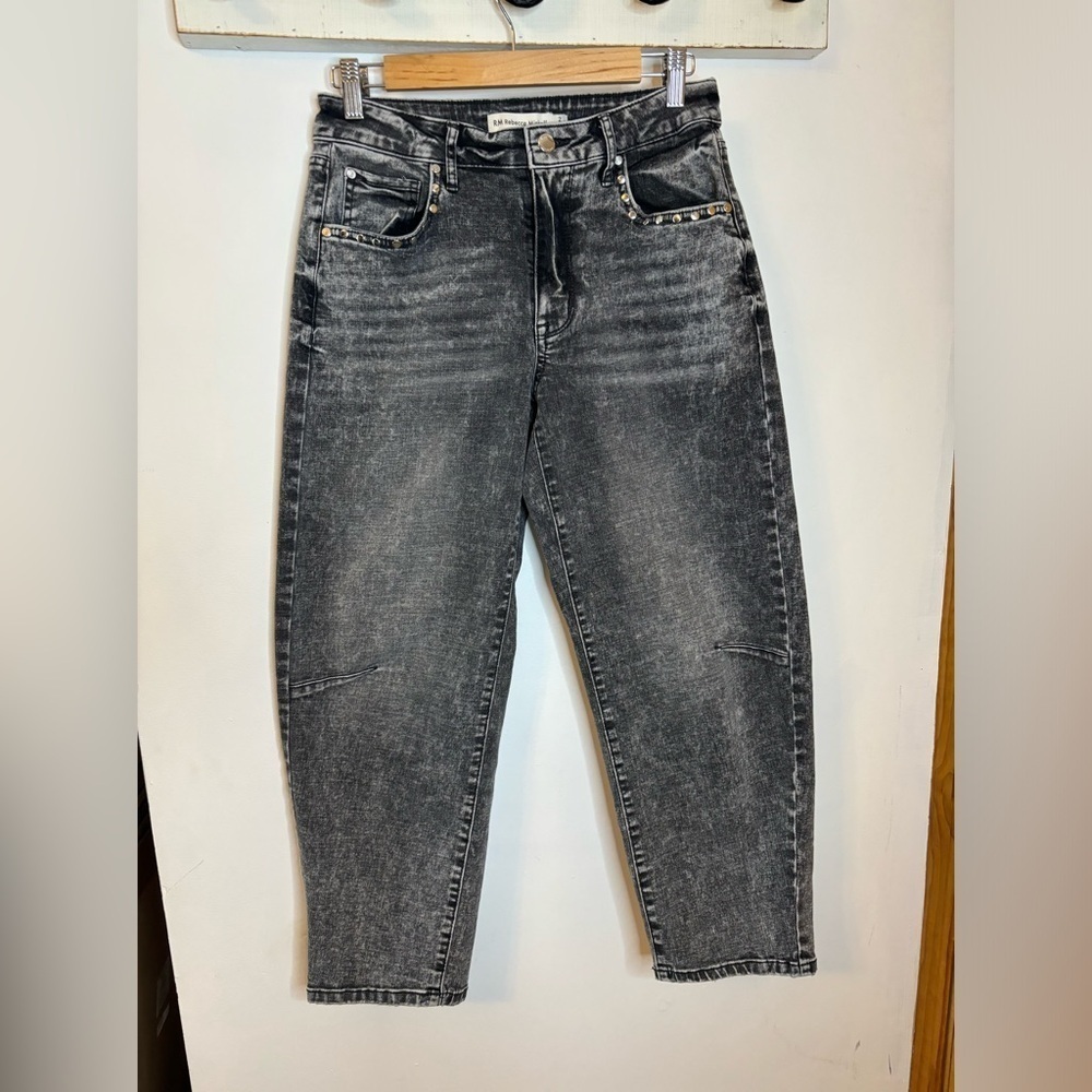 Rebecca Minkoff Studded Barrel Cropped Jean in Acid Wash Black size 2